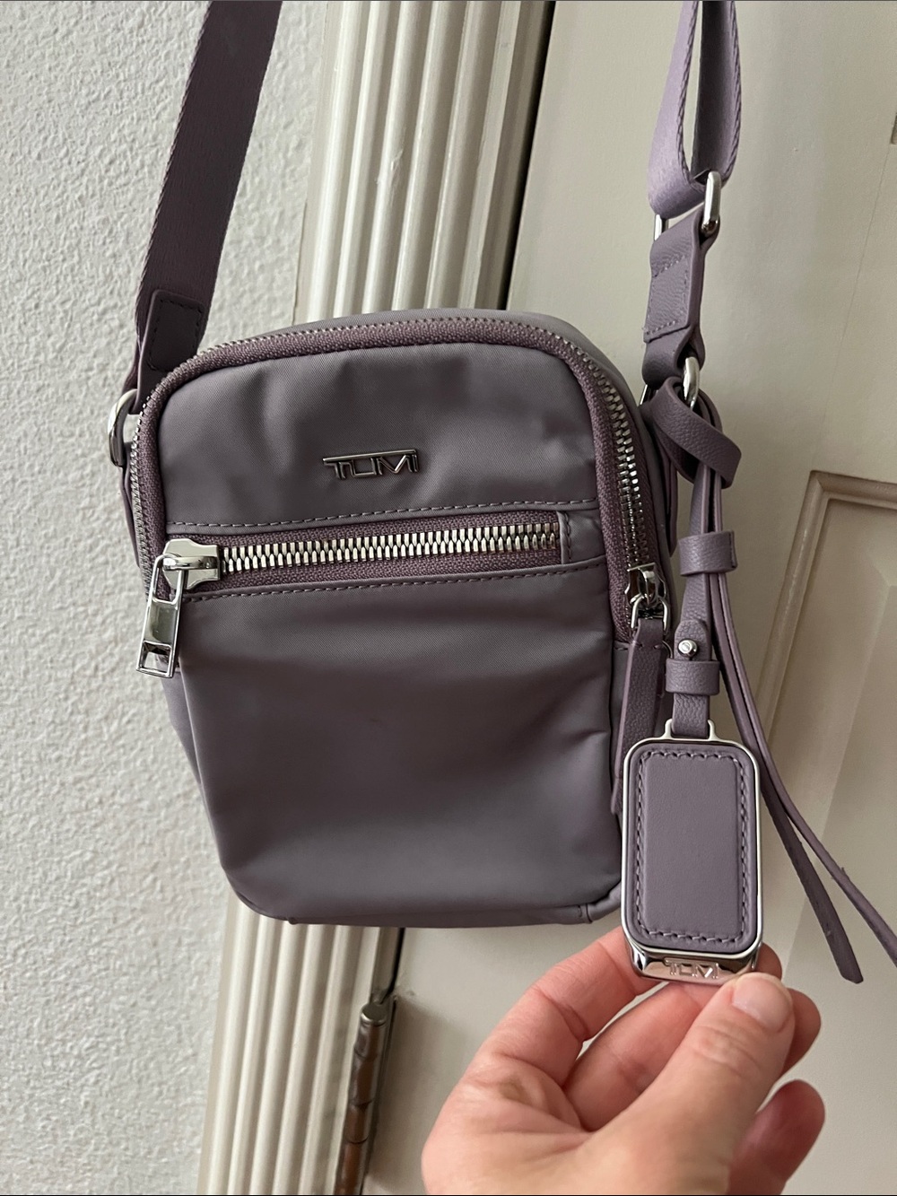 Tumi Persia Crossbody Bag lilac purple - nylon with leather trim